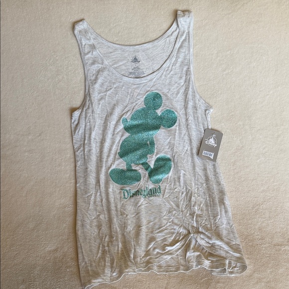 Disney Tops - Disney Heather Gray Tank Top with Teal Glitter Mickey Large